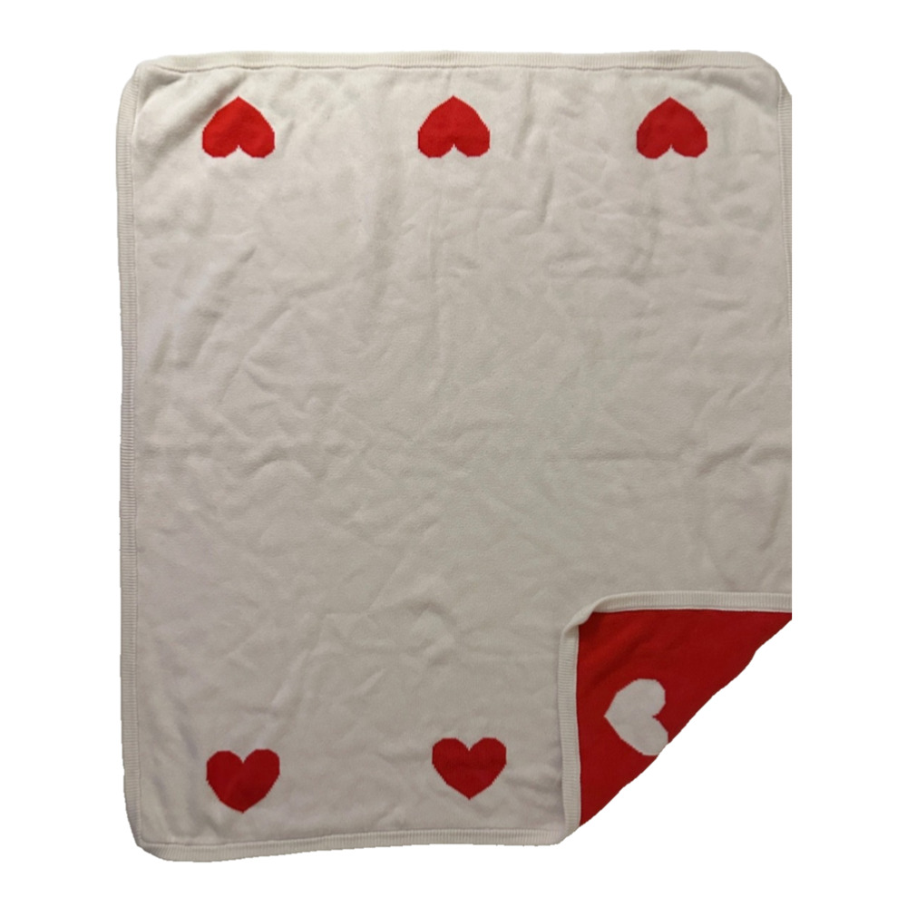 Janie and Jack White Red Hearts Knit Baby Blanket Security Lovey Kids Valentines